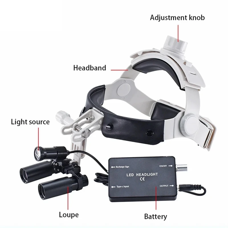 Imagem -02 - Lupa Binocular Dental Kepler Headband Ajustável Lupar Farol Médico Farol do Dentista Caixa do Metal 5w 5x 6x