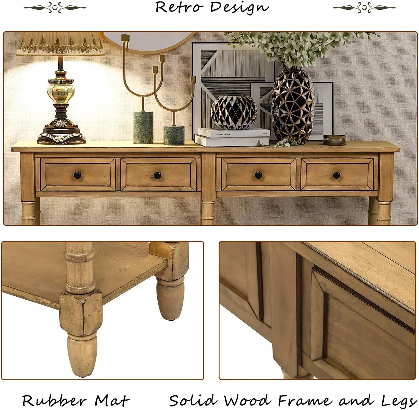 طاولة وحدة تحكم خشبية مع درج، طاولة أريكة طويلة 58 بوصة، طاولة مدخل ضيقة مع رف سفلي لمدخل غرفة المعيشة #6