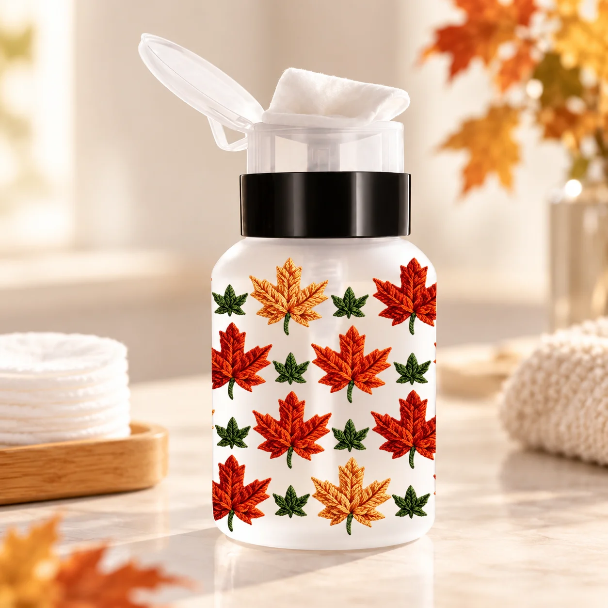 Pump Dispenser Bottle Leakproof Press Pump Bottle Refillable Cotton Pad Liquid Container Nail Polish Remover Alcohol Dispenser