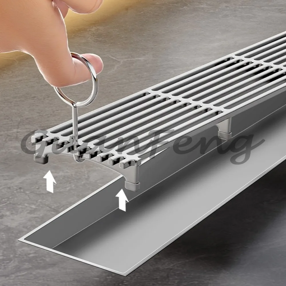 Stainless Steel Extended Linear Shower Floor Drain, Anti‑Odor Long Strip Drain for Bathroom Shower Room