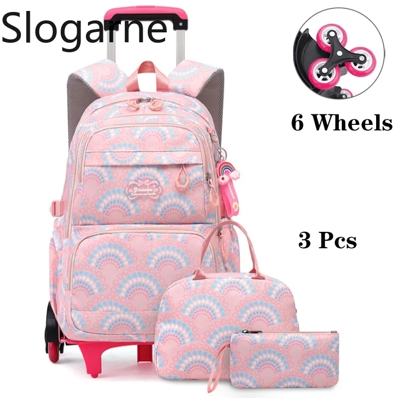 Wheeled Bag Students Rolling School Bags Children Waterproof Backpack 6 Wheels School Backpacks Middle School Trolley Luggages