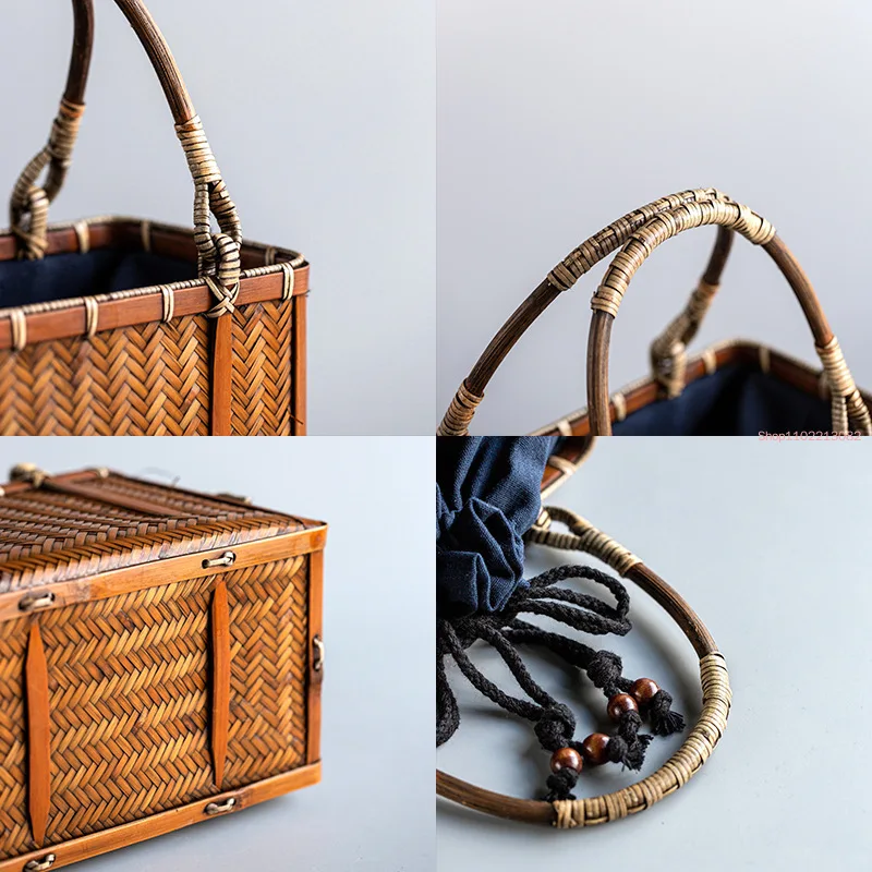 Chinese Style Teacup Japanese-style Bamboo Woven Storage Bags Handmade Retro Basket Teapot Travel Outdoor Tea Cozies