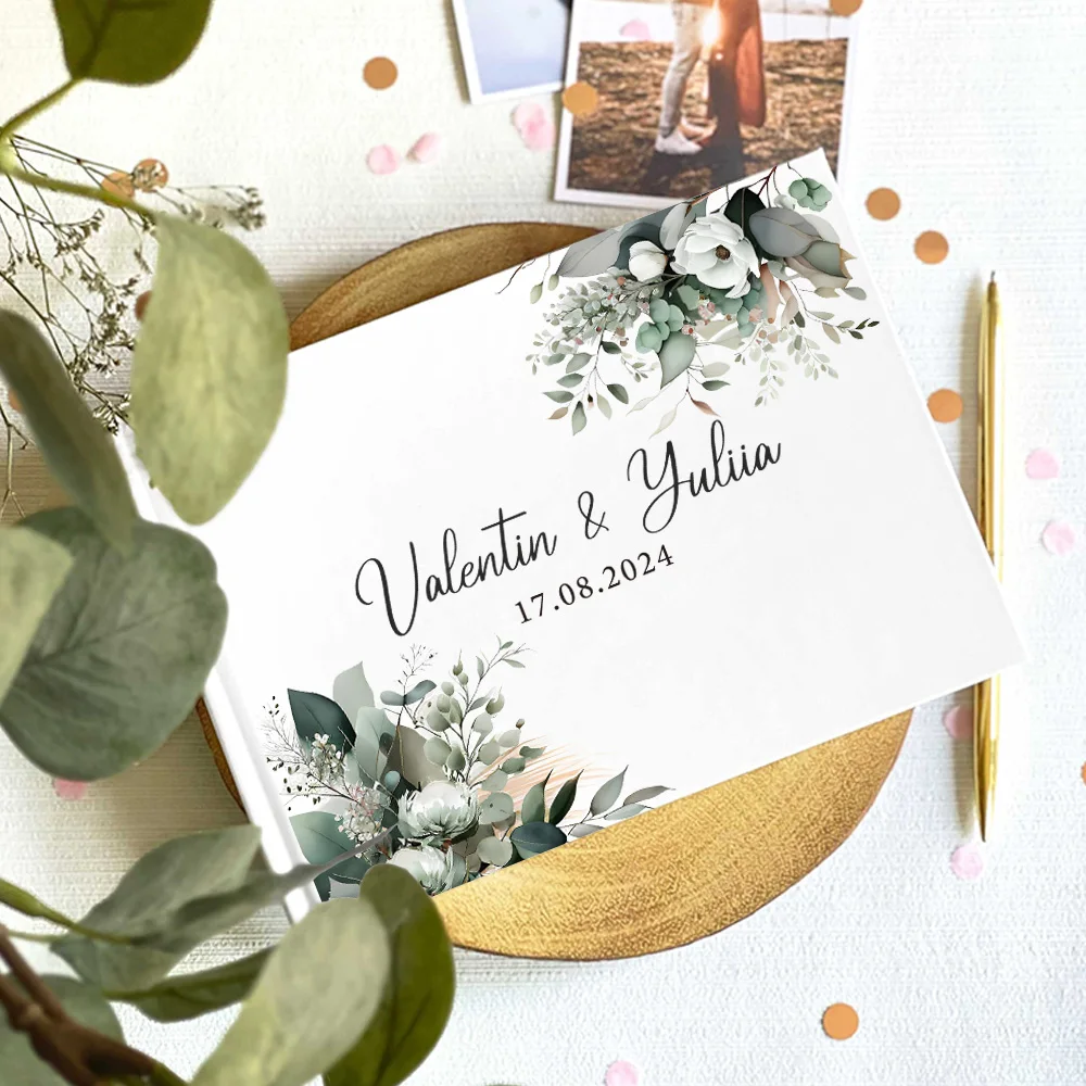 Libro de invitados blanco personalizado para bodas, suministros de decoración, recuerdo, bautismo, álbumes, regalos