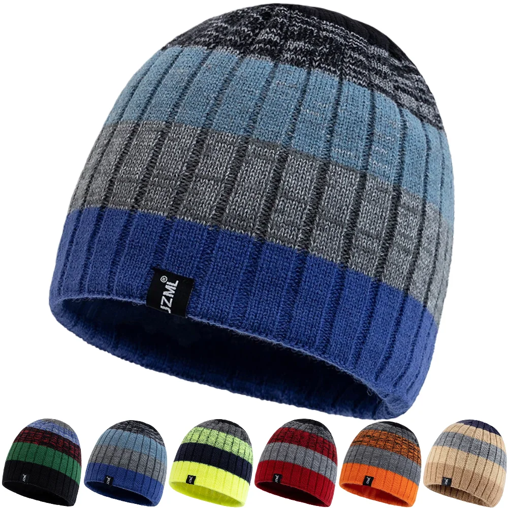 Heißer Verkauf Unisex JZML Brief Label Dekor Beanie Hut Casual Bunte Streifen Winter Gestrickte Hut Täglichen Leben Outdoor Ski Sport Kappe