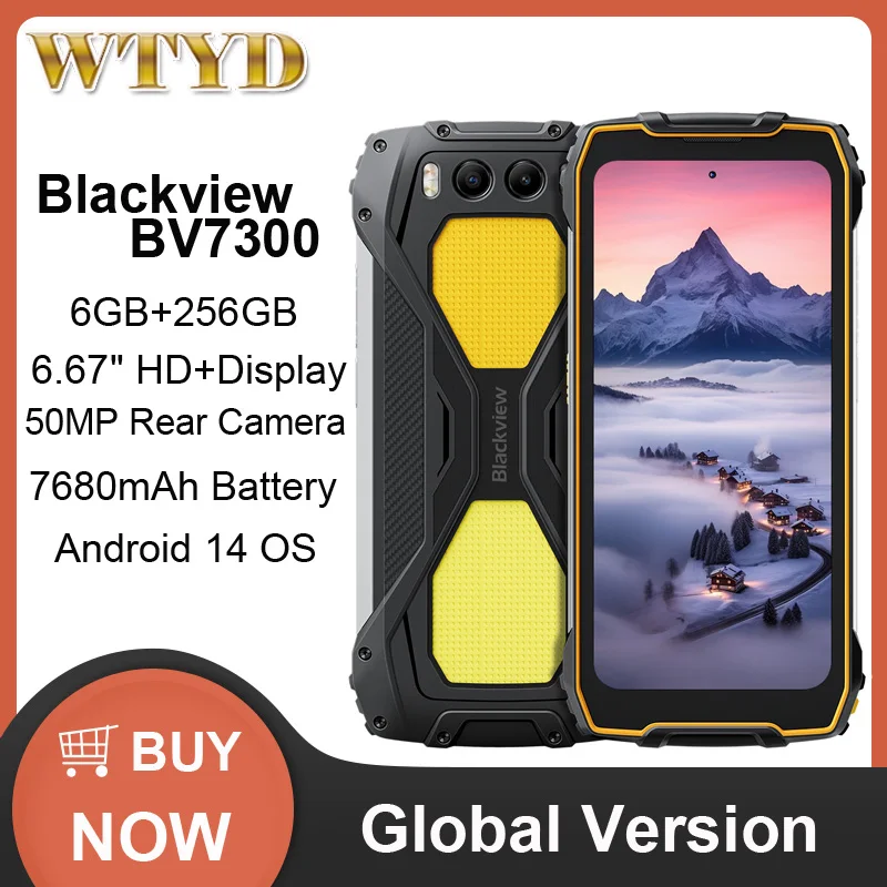 Blackview BV7300 Rugged Phone 6GB+256GB 6.67'' Android 14 MediaTek Helio G81 7680mAh 45W Fast Charge NFC 4G Smartphone