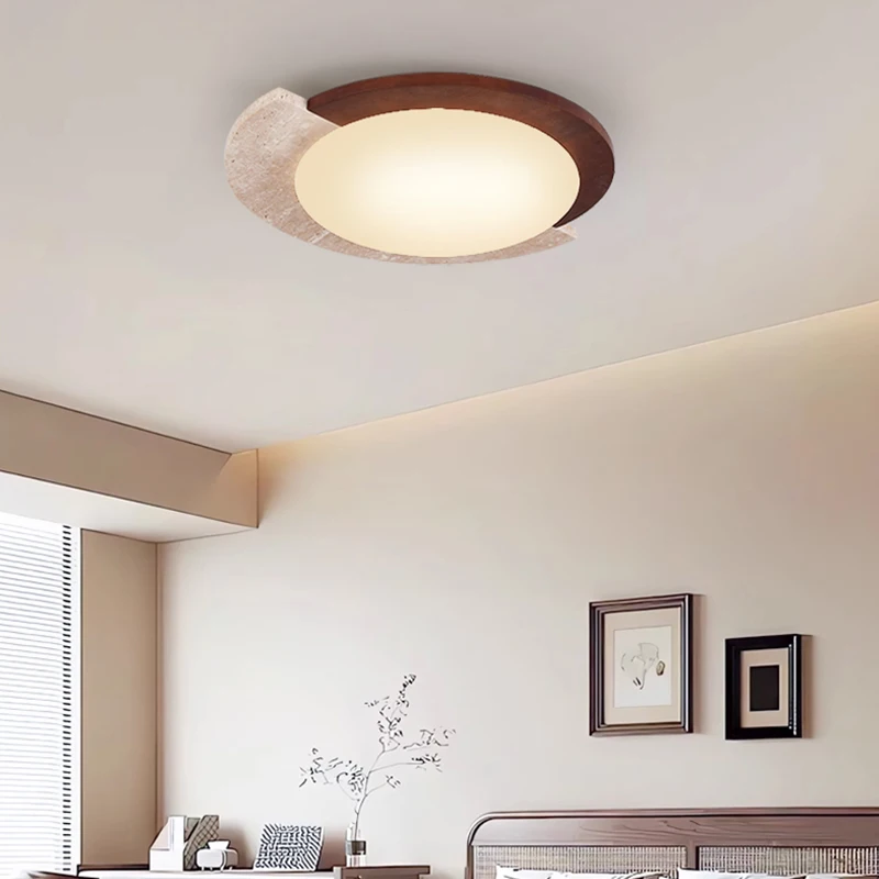 IWHD منتصف القرن سقف ليد حديث أضواء الديكور غرفة المعيشة غرفة نوم الخشب الأصفر الترافرتين مصباح السقف لامبا Sufitowa #3