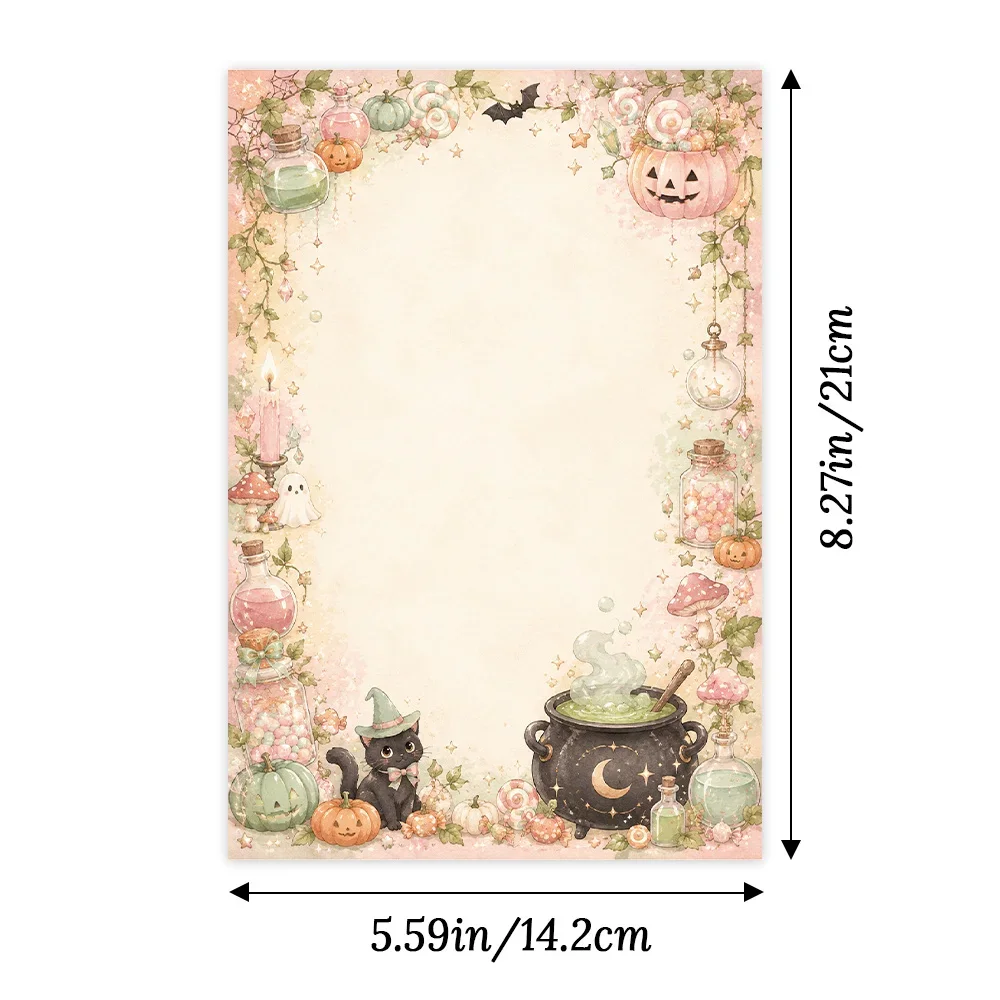 50 Sheets, Gentle Girl Watercolor Halloweenthemed Writing Paper, Lined, Gluefree, Perfect for Notebooks, Memos, and Stickers
