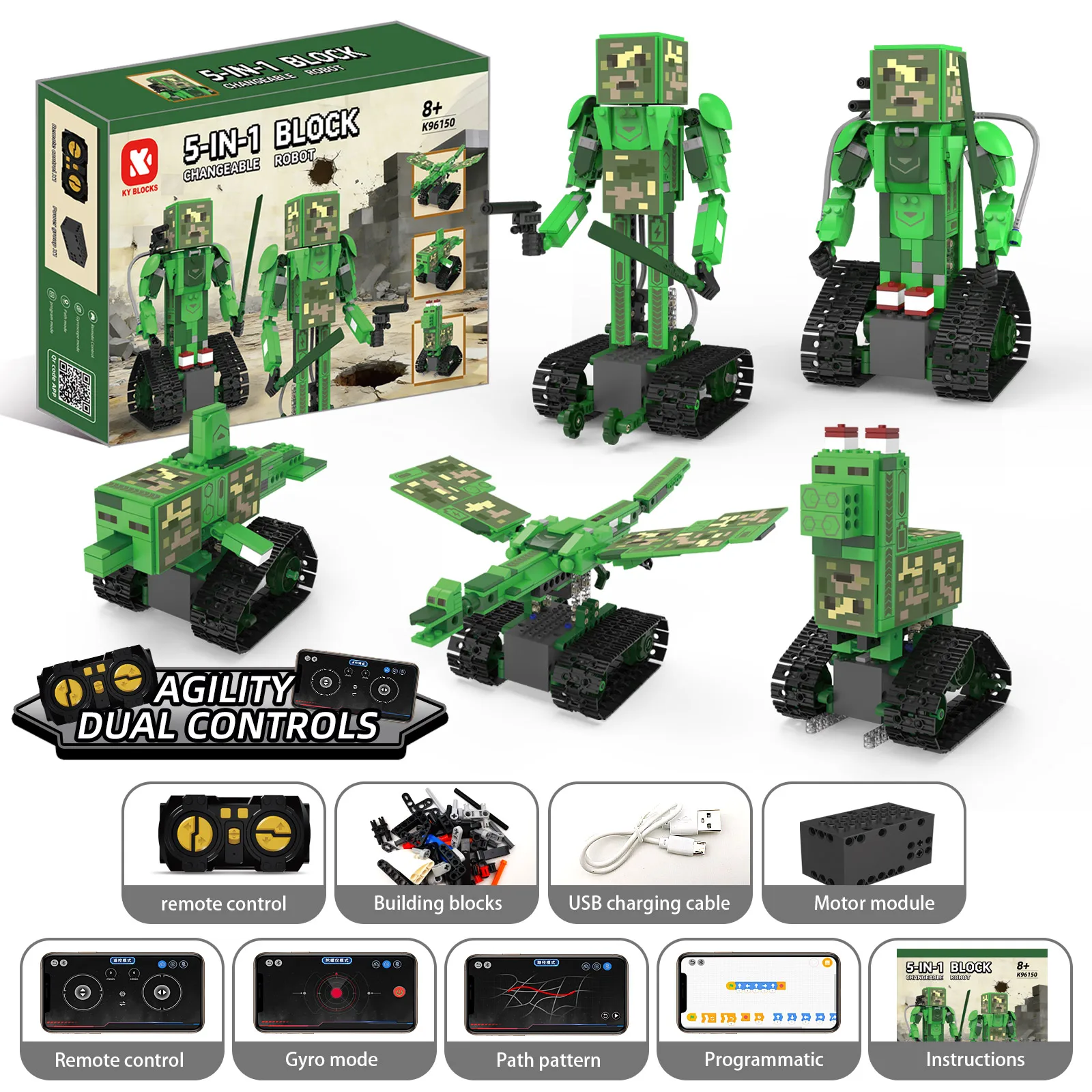 

MOC 441PCS Creative 5 In1 Five Variable Electric Robot Model DIY Assembly Building Blocks Famous Games Children's Puzzle Toys