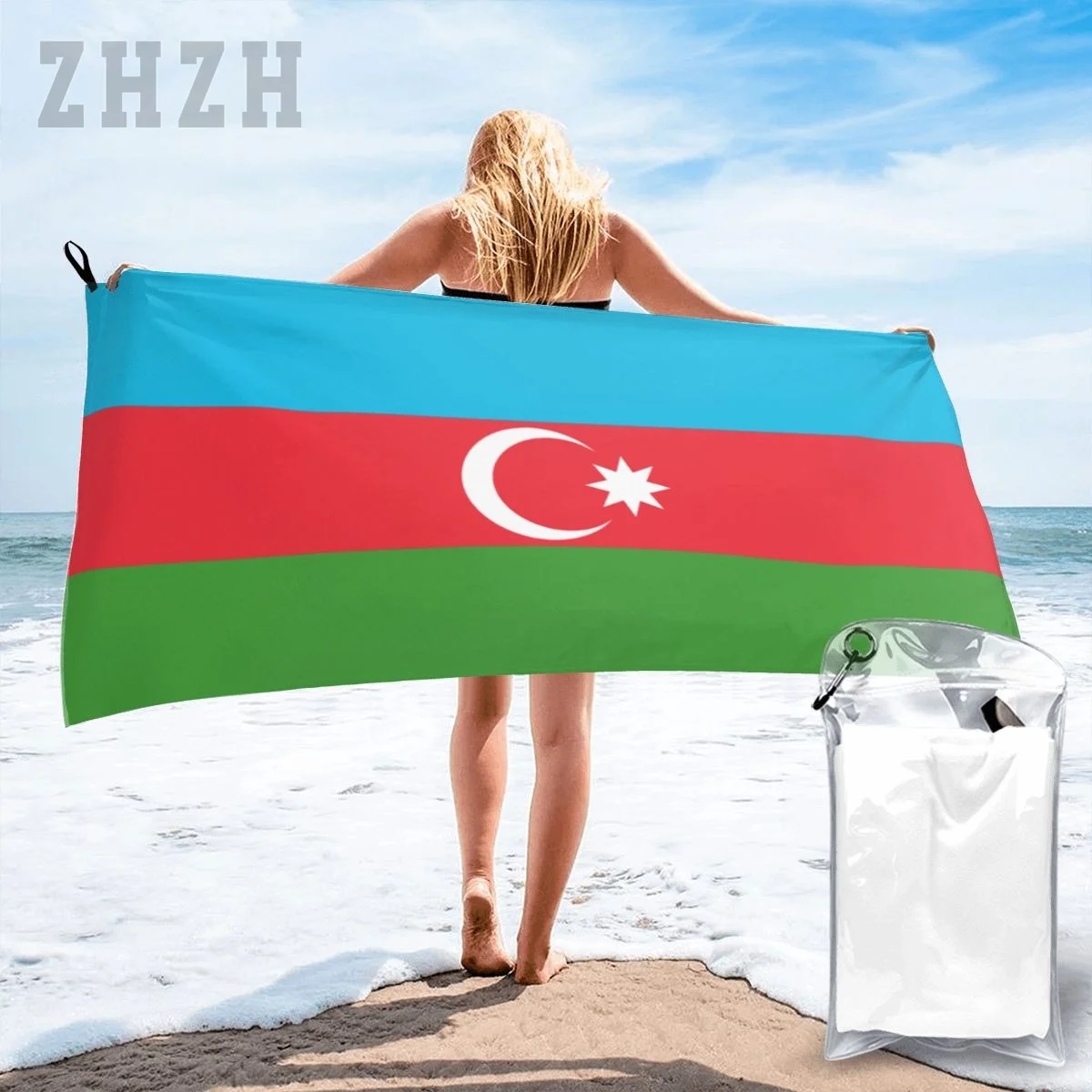 More Design Azerbaijan Flag Emblem Bath Towel Quick dry Microfiber Absorbing Soft Water Breathable Beach Swimming Bathroom