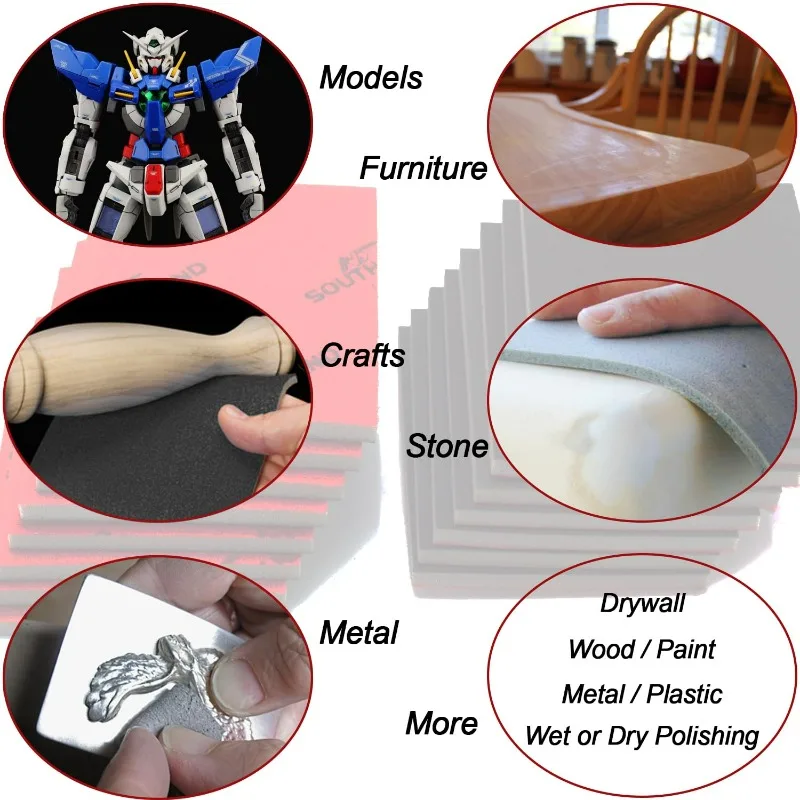 180-2000 Grit Flexible Sanding Block Sanding Sponge Pad Wet Dry Grinding Sponge Sand Block Polish Abrasive Tool Sponge Sandpaper