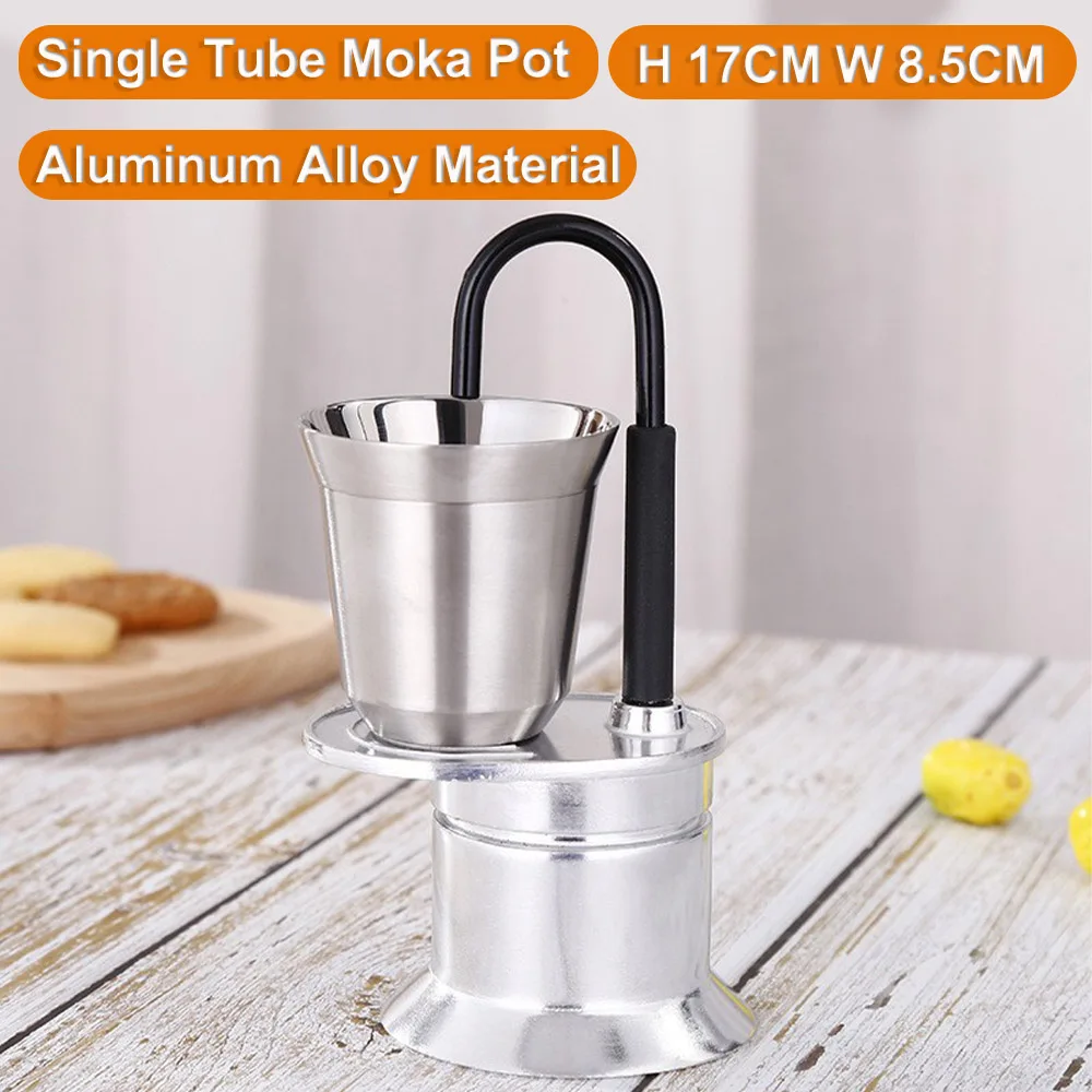 

50ML Aluminum Single Tube Moka Pot 1 Cup Coffee Pot Stovetop Italian Coffee Machine Espresso Utensils Kitchen Coffeeware Barista