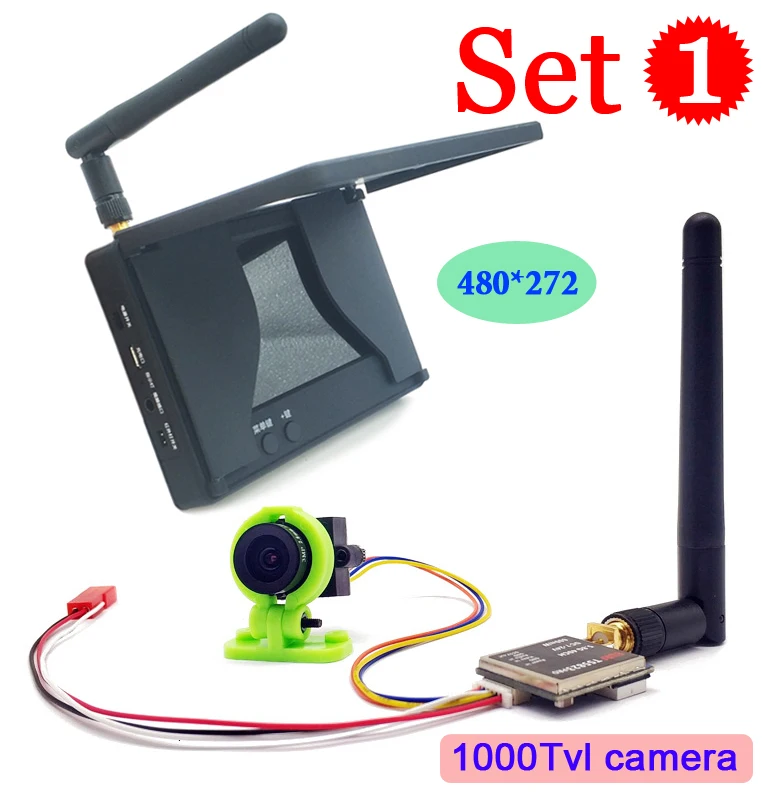 5.8G 48CH 4.3 Inch FPV Monitor 480x272 Build-in Battery Video Screen with 5.8G 600mw Transmitter TS5823 Pro+CMOS 1000TVL Camera