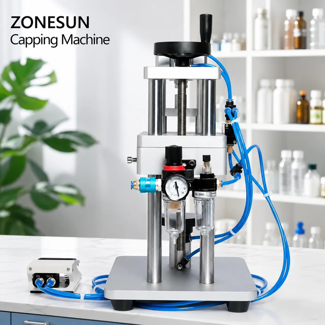 ZONESUN  ZS-YG09B Pneumatic Perfume Capping Machine Aluminum Plastic Vial Crimper Glass Oral Liquid Spray Bottle Sealing