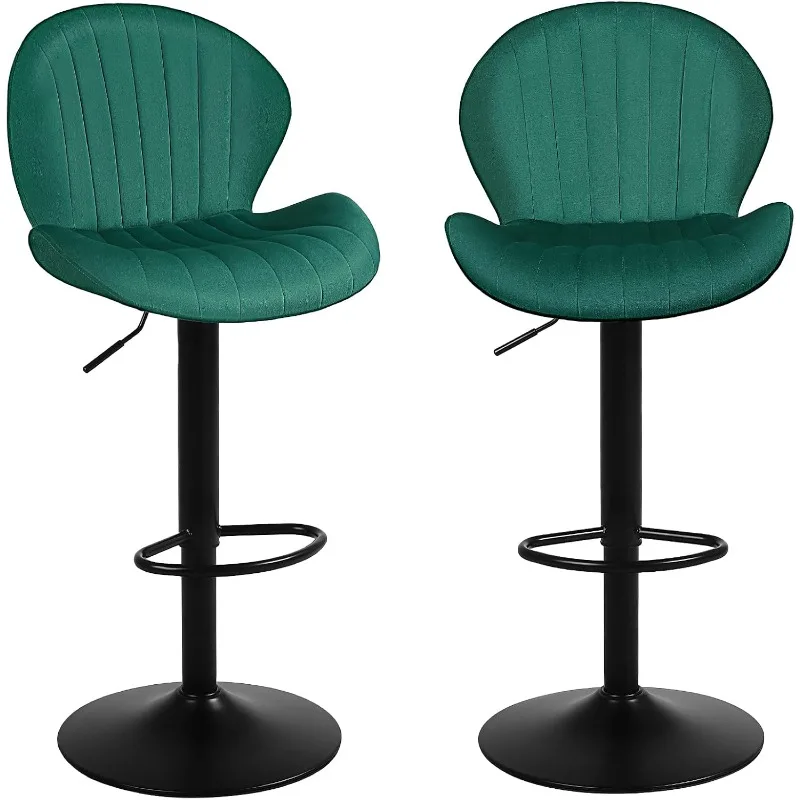 

Modern Bar Stools Set of 2, Velvet Height Adjustable Swivel Barstools,Armless Kitchen Island Counter Chairs with Back & Footrest