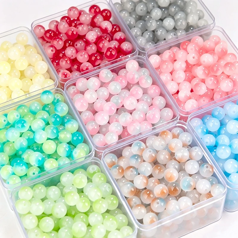 100Pcs Two Tone Gradient Glass Beads Colorful Loose Beads for Jewelry Making DIY Bracelet Necklace Beading Supplies for Crafts