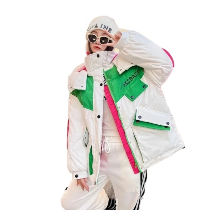 High Quality Down Jacket Women 2026 New Winter Fashion Color Splicing Small Thick Warm Long Coat Tide Fashion Popular Clothing