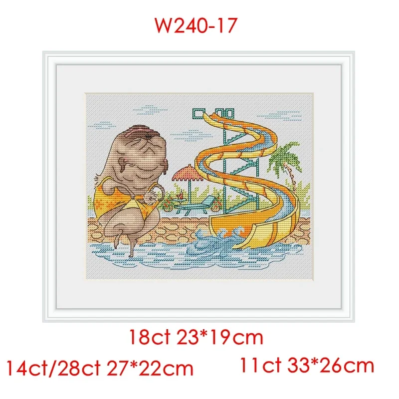 Cross Stitch Kit Cute Dog Series Seaside Bath 28ct 18ct 14ct 11ct Precision Printed Fabric DIY hand Embroidery Material Kit