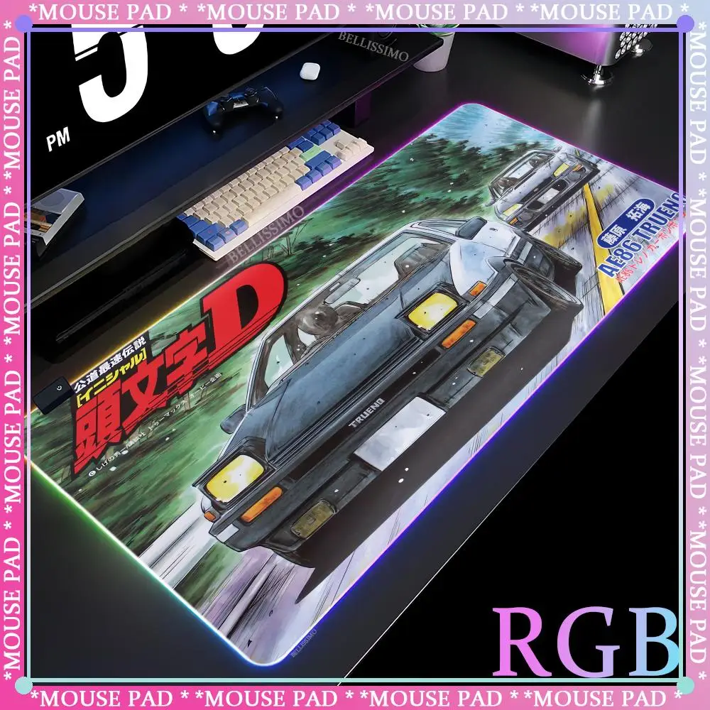 HD Printing Initial D Large RGB Mousepad Car AE86 Gaming LED Table Mat Black And White Anime Mice Mat PC Keyboard Pad 1000x500mm