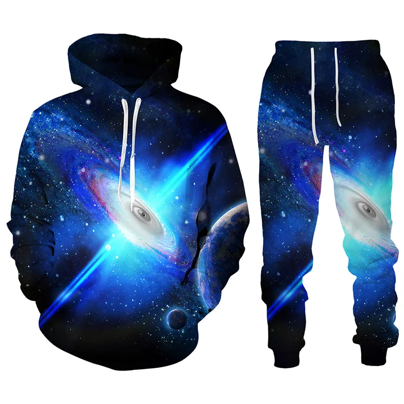 

Europe And The United States Fashion 3D Print Digital Star Trend Lovers Outfit Male/Female Spring Sports Hoodie Leisure Set