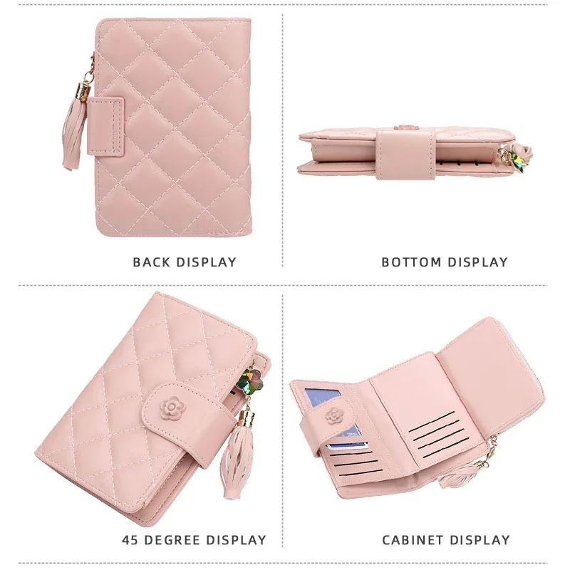 Elegant กระเป๋าสตางค์ผู้หญิง PU หนังคลัทช์ซิปกระเป๋าเหรียญกระเป๋าสตางค์สั้นกระเป๋าสตางค์พร้อม Photo ID หน้าต่าง