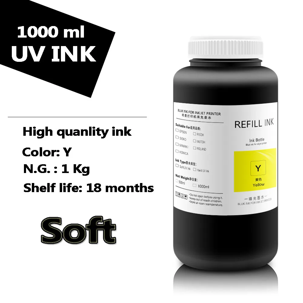 1000ml Soft UV Ink For Ricoh GH2220 UV Ink Prniter GH2220 printhead Hight quaitly uv ink for printing hard / soft