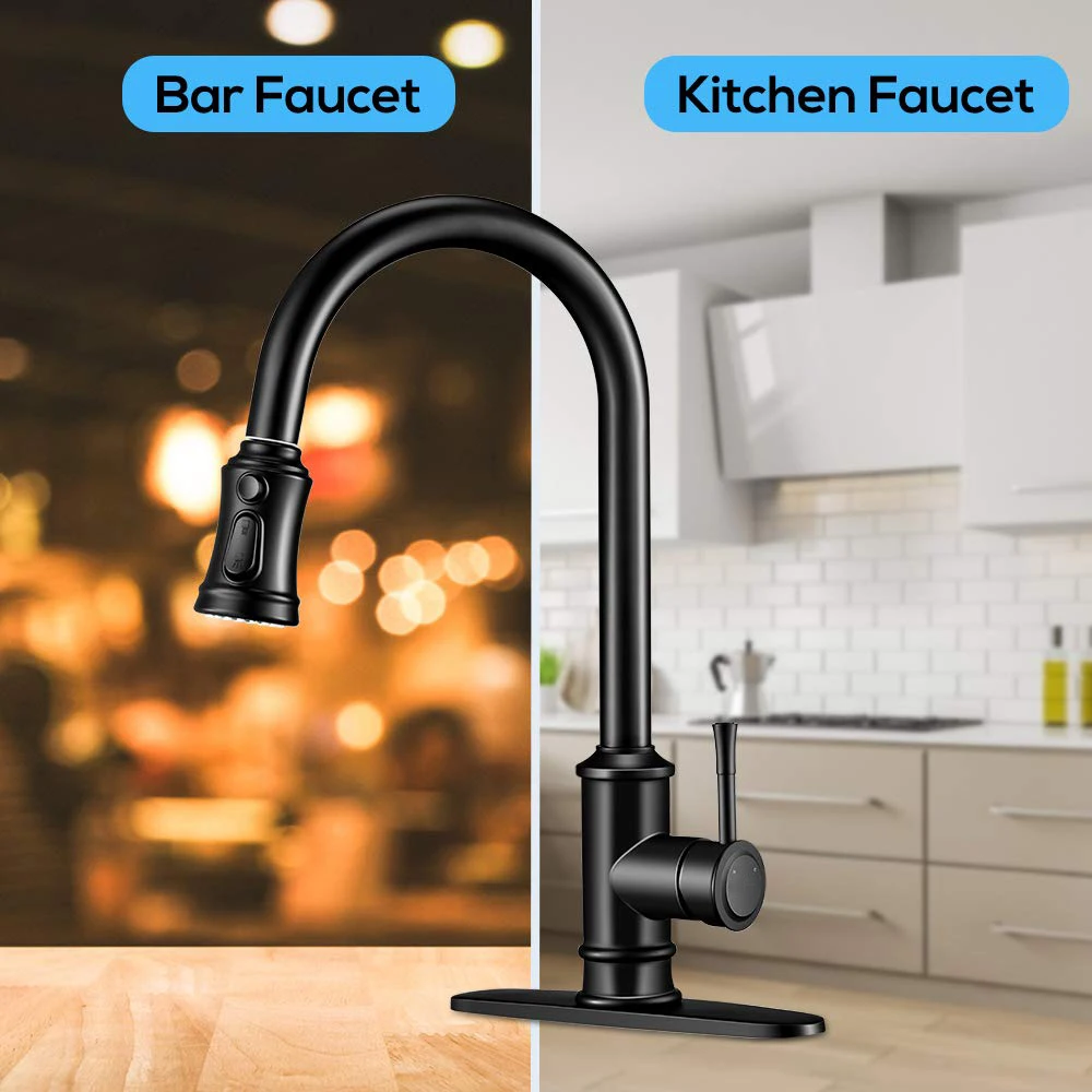 Kitchen Faucet- 3 Modes Pull Down Sprayer Kitchen Tap Faucet Head, Single Handle&Deck Plate for 1or3 Holes, 360° Rotation
