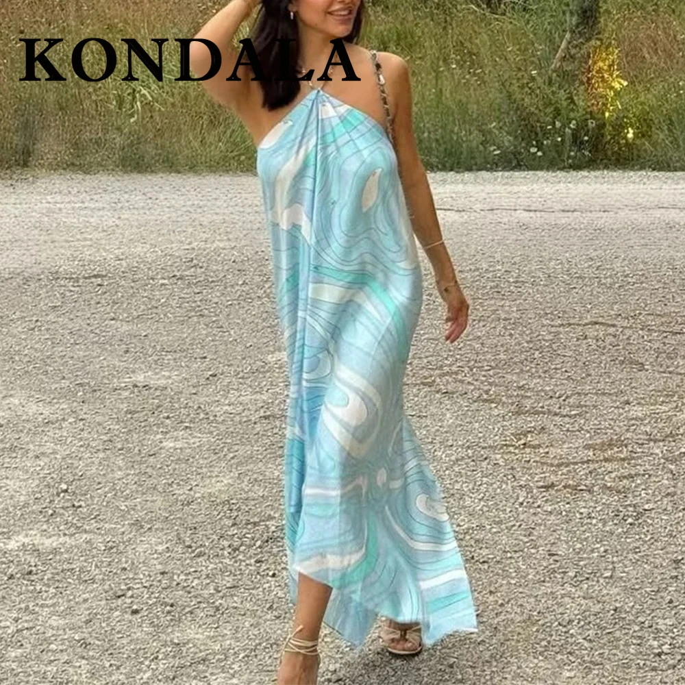 KONDALA Elegancka, seksowna sukienka letnia 2025 z nadrukiem, damska sukienka z dekoltem, modna sukienka Y2K, długa sukienka bez pleców, na imprezę, plażę, wakacje, codzienna sukienka typu vestidos