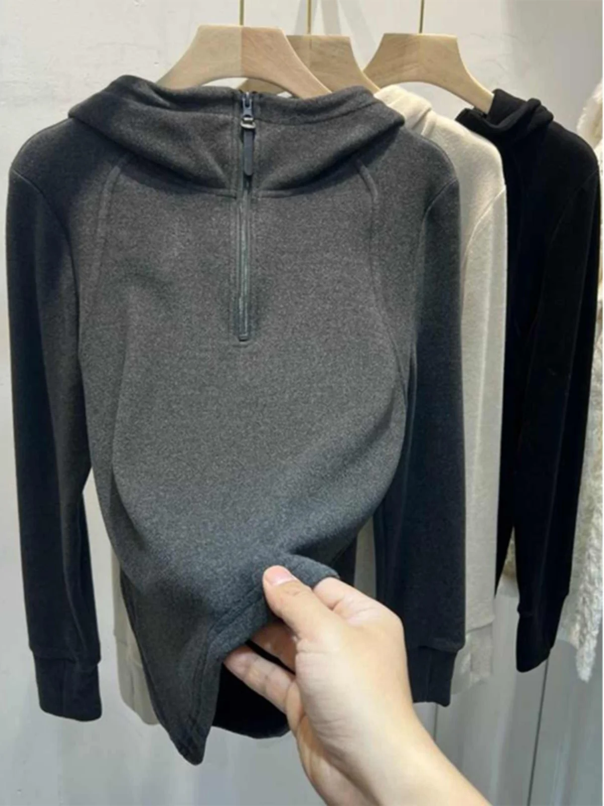 Taoxi Home Autunno Inverno Cerniera Double-sided Floing Velluto Lungo Sve Felpa con cappuccio Base da donna irt Top Taglio dritto Coreano Sle