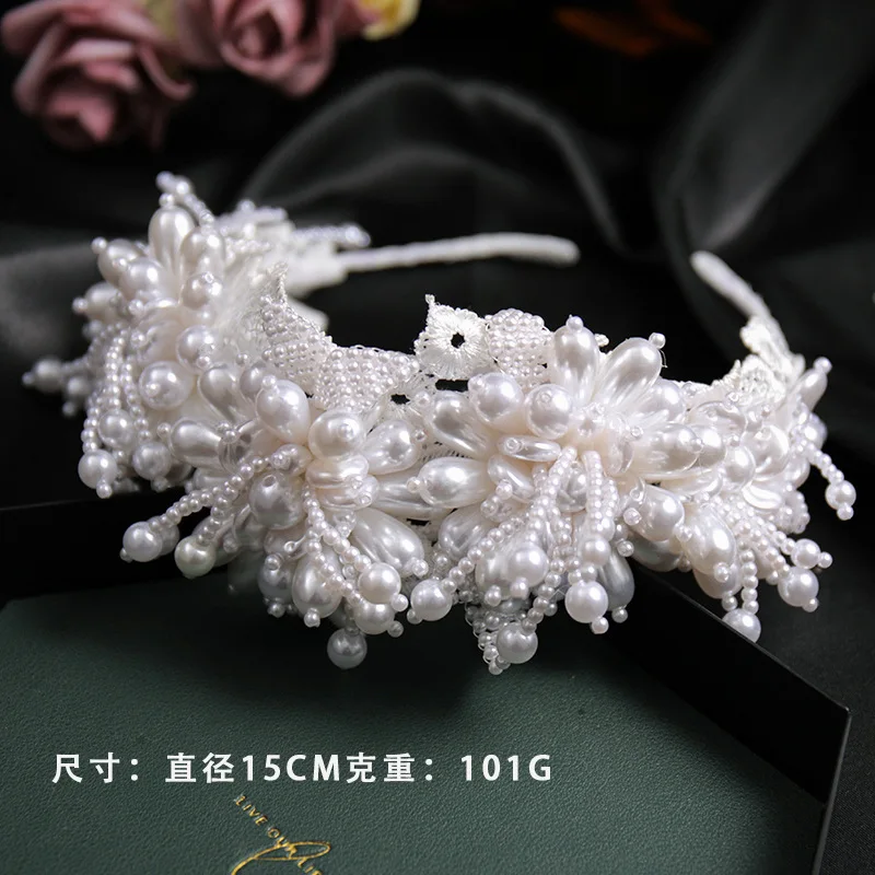 Pearl Handmade Hairband Veil Cloth Headband For Women Prom Party Bridal Wedding Hair Accessories Jewelry Band Headband Tiara