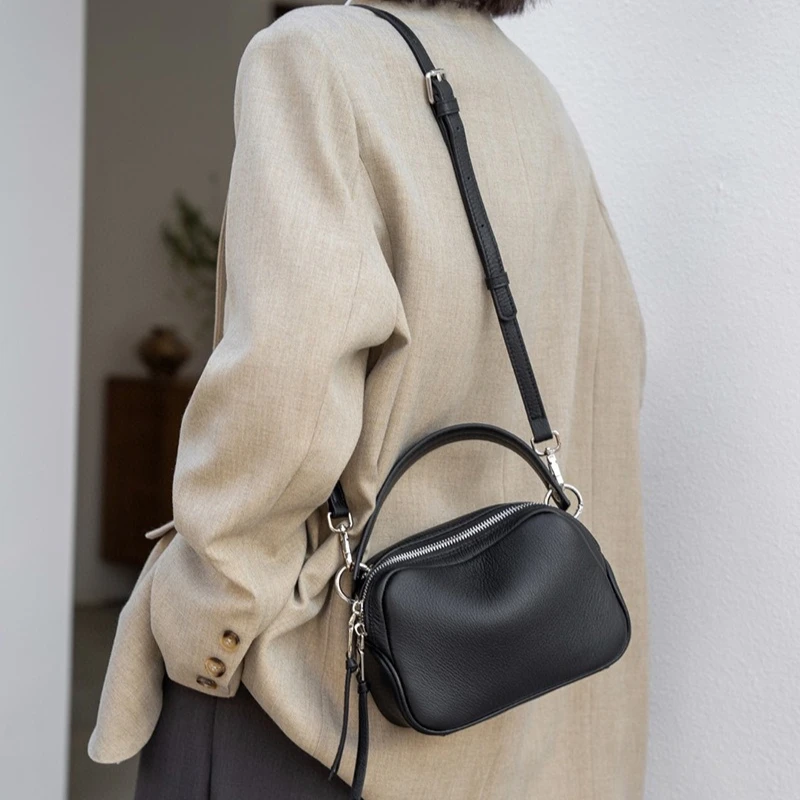 

Genuine Leather Women's Shoulder Bag - Small Square Top-Layer Cowhide Handbag for Phone & Essentials
