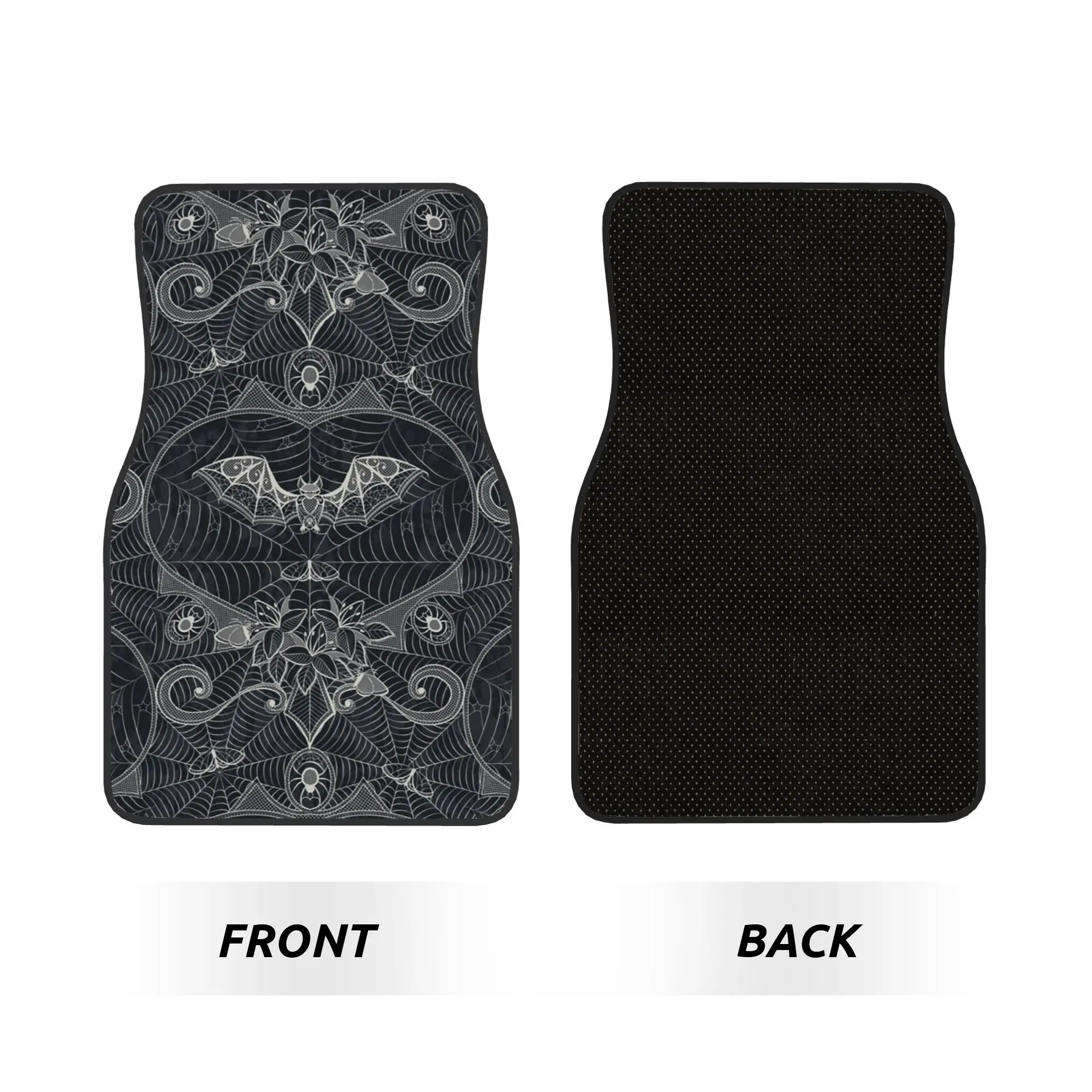 Car Floor Mats 4 Pcs Crystal Velvet Halloween Witch Bats Universal Front Rear Foot Mats Rugs Gothic Halloween Lace Pieces Auto