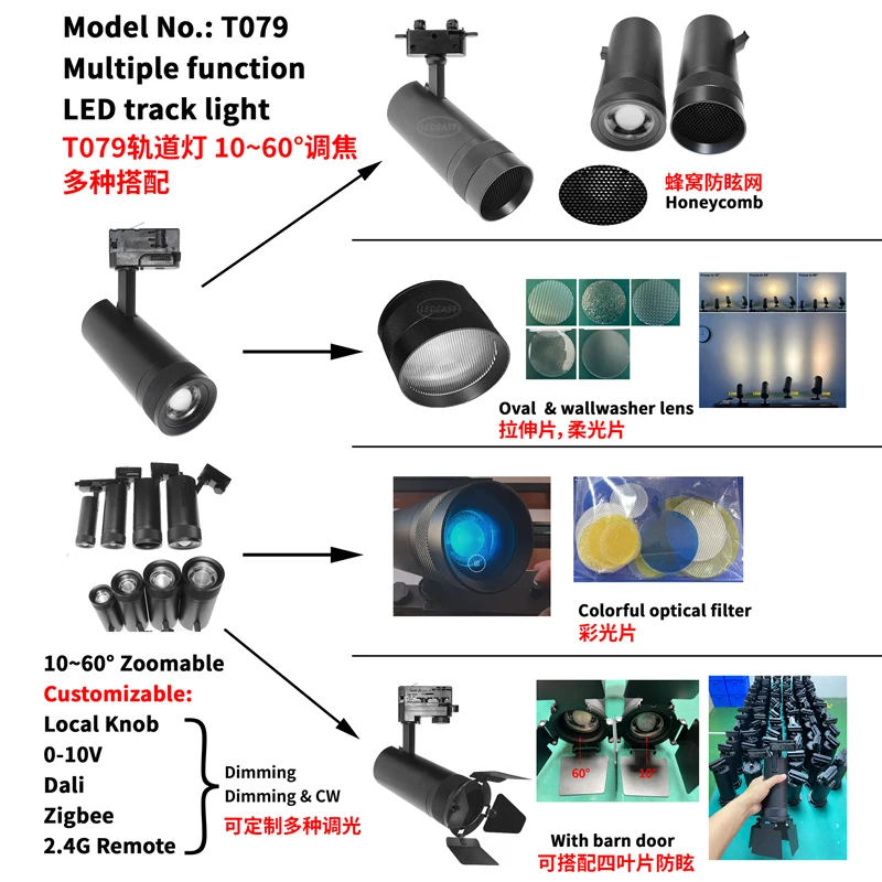LEDEAST T079-20 20W  for Art Gallery museum Spotlight Commercial Track Lighting 10 Degree LED Track Light