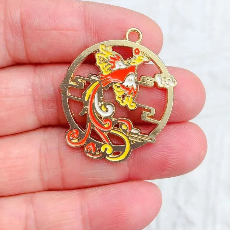 10Pcs/lot Chinese Style Dragon Phoenix Deer Enamel Pendant Charms for Women DIY Earring Findings Jewelry Making Accessories