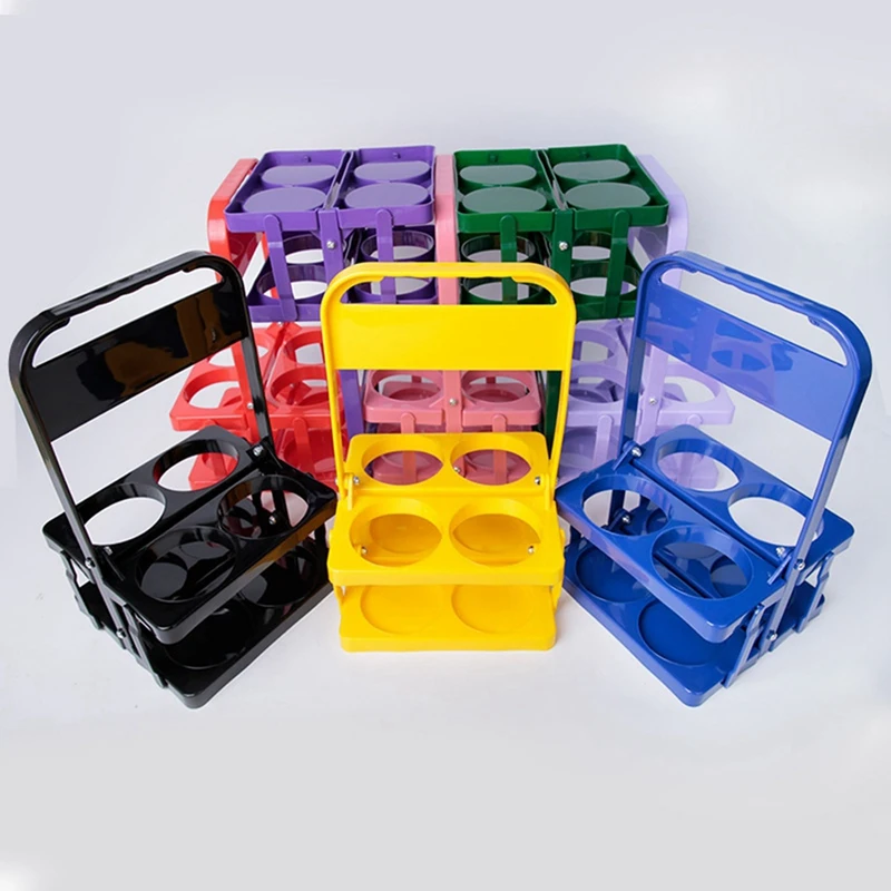 BEAU-4 Holes Foldable Plastic Beverage Carrier,Reusable Drink Holder With Handle Portable Drink Holder