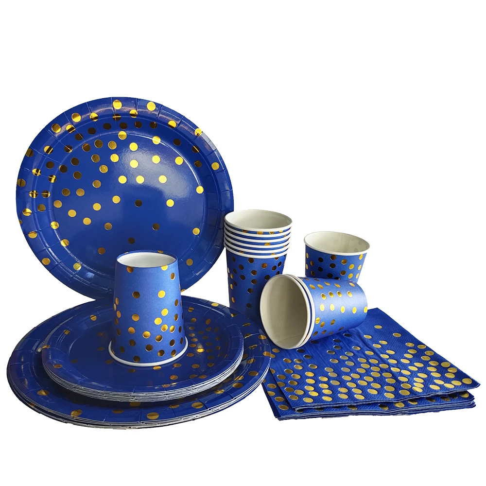 Blue Dot Disposable Tableware Sets Paper Cup Plates Straw for Diy Kids Birthday Party Adult Wedding Decorations Babyshower Decor
