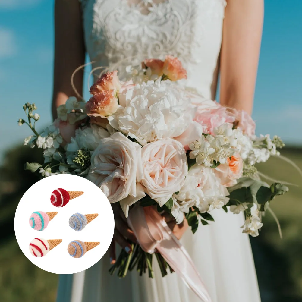 

5pcs Wool Felt Ice Cream Bouquet Decor For Christmas Ornaments Diy Supplies Flower Arrangement Wreath Adornment Party Decoration