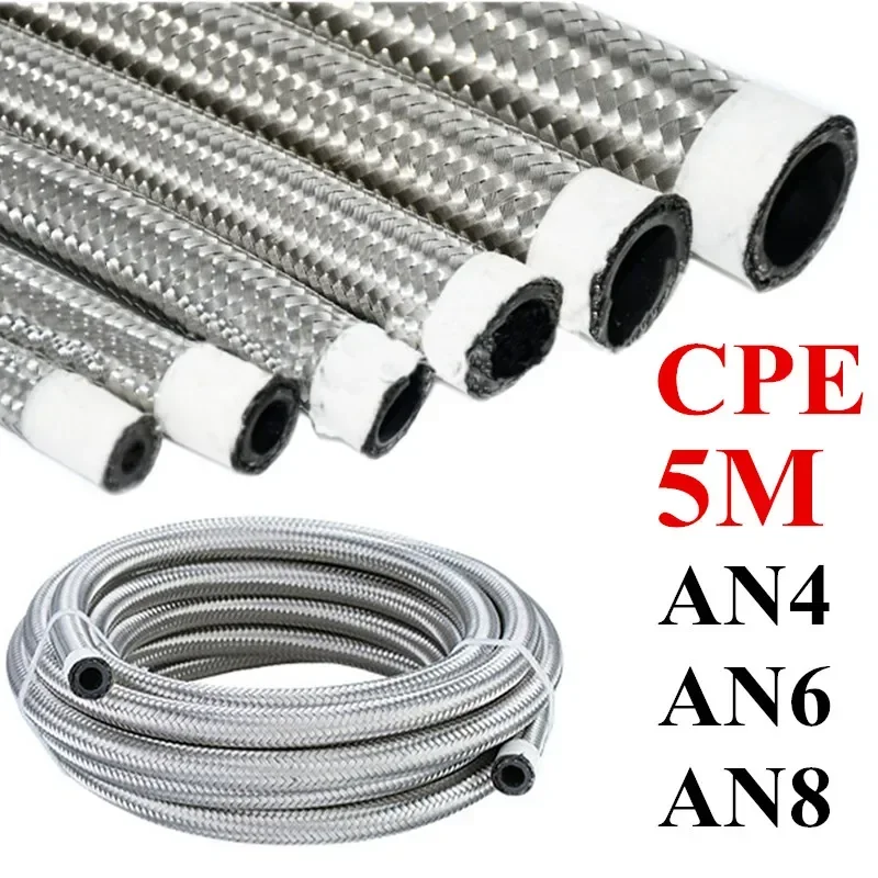 

5 Meters AN4 AN6 AN8 Universal Car Fuel Hose Oil Gas Line Stainless Steel Braided Radiator Cooler Brake Hose Inside CPE Pipe