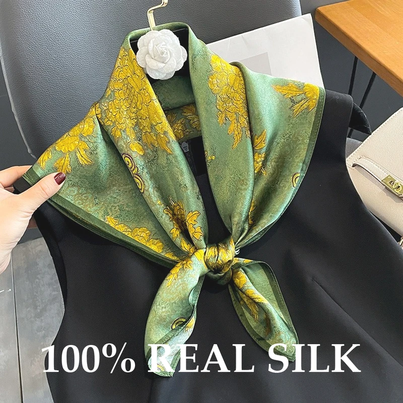 

100% натуральный шелковый шарф для женщин, платок, бандана, шаль, квадратный платок, высококачественная повязка на голову, хиджаб