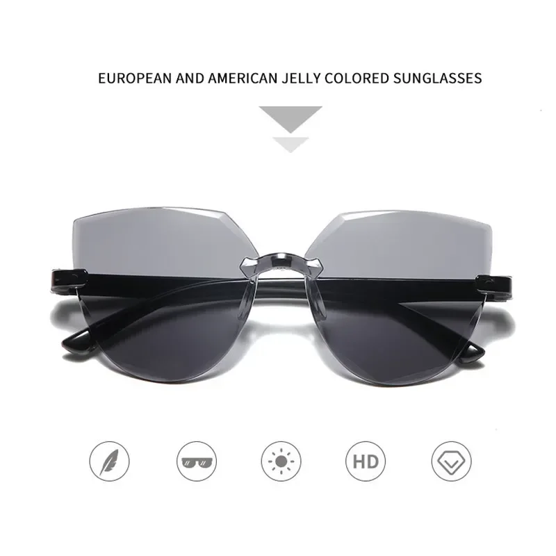 Ladies Cat Ear Sunglasses Frameless Jelly Transparent Sunglasses Retro All-in-one Ocean Piece Candy Color Sunglasses