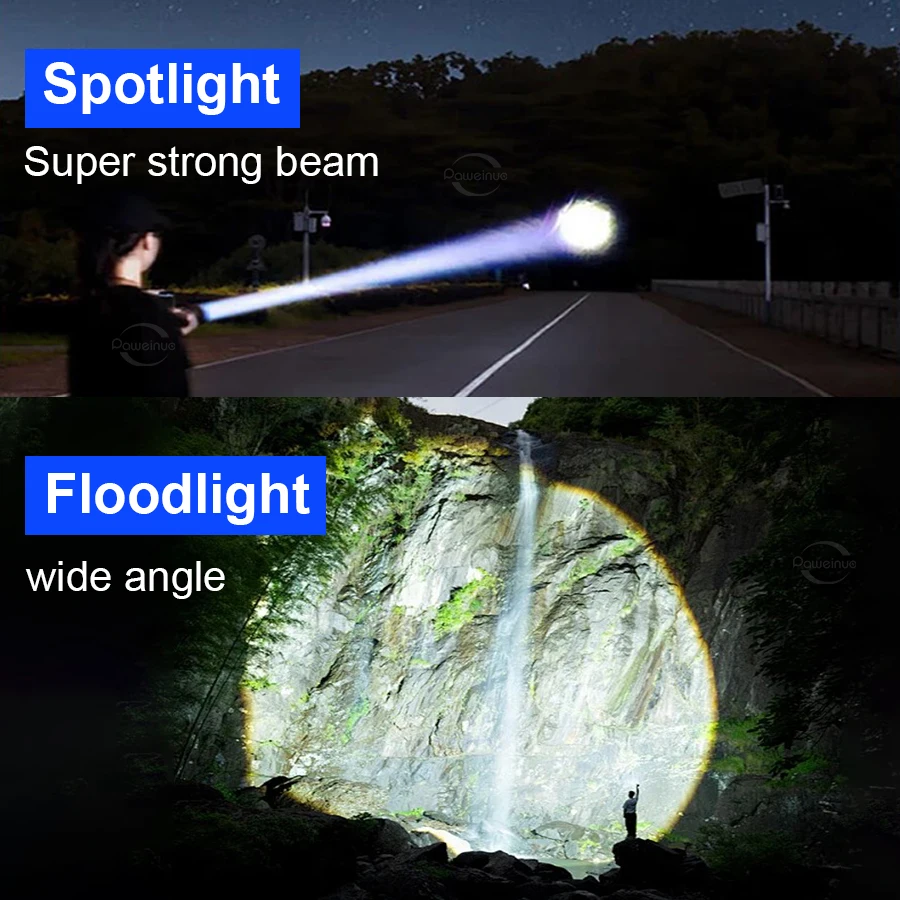 Most Powerful Long Shot LED Flashlight Zoomable Tactical Torch 18650 26650 Battery High Power Lamp Lantern Digital Power Display