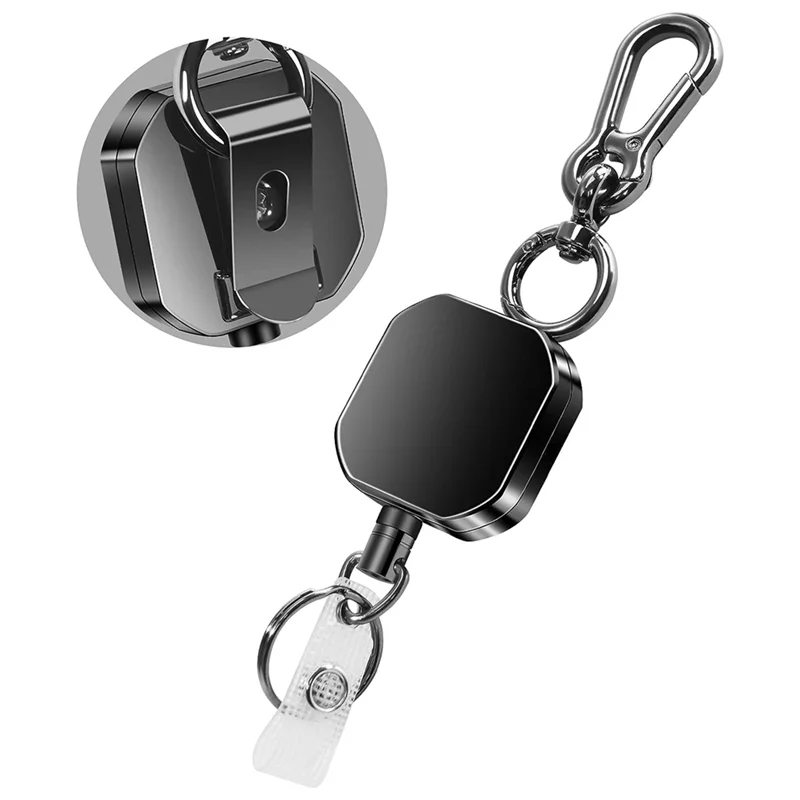 【Flash-Deal!】Chaveiro de metal resistente, porta-crachá de identificação, carretel de chave, chaveiro mosquetão com clipe de cinto, cabo de aço de 27,5 polegadas