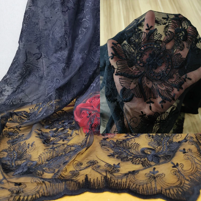 Высококачественная сетчатая ткань ретро Готическая Вышивка Ткань Сделай Сам Женская ажурная кружевная Свадебная скатерть фоновая ткань