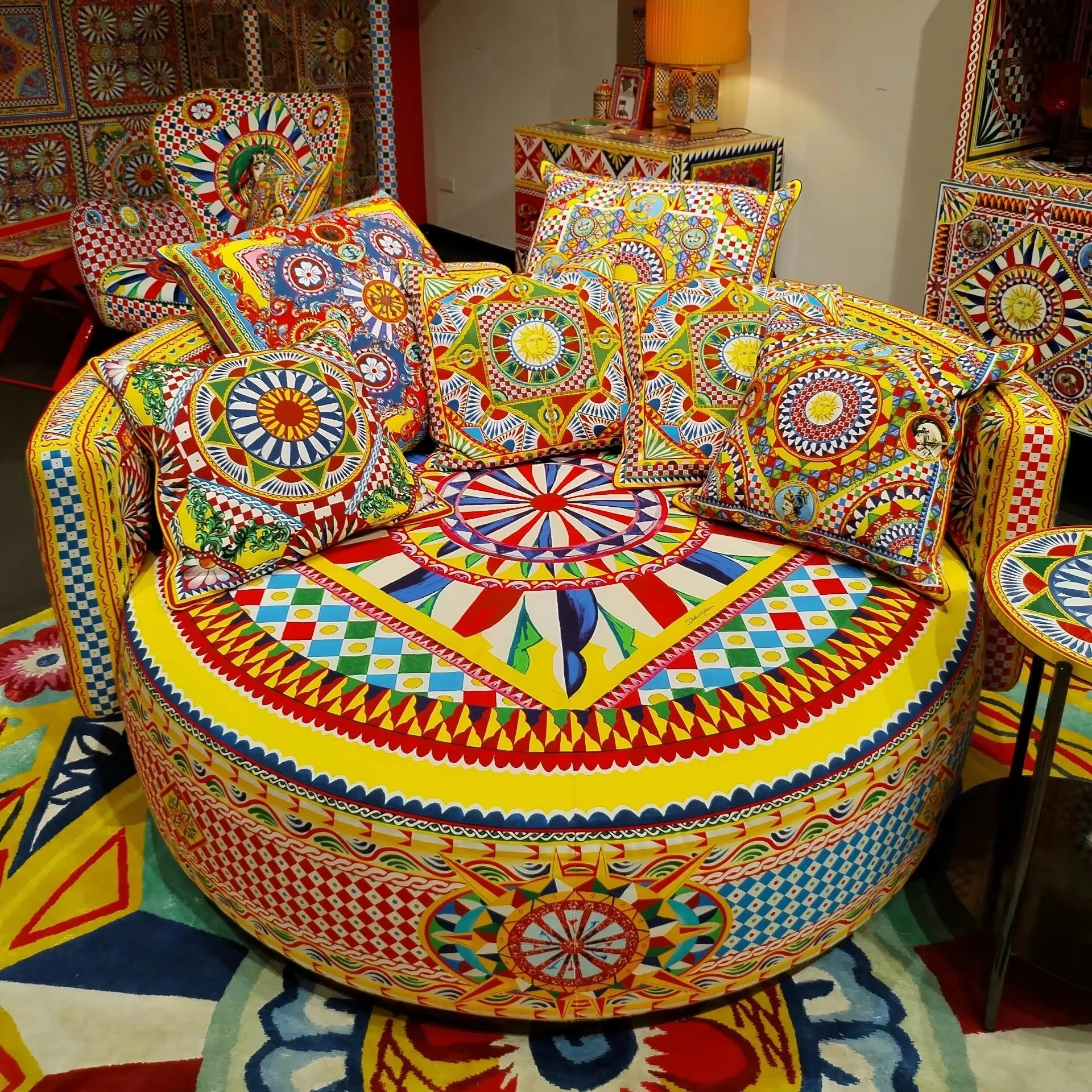 villa personalized artistic color round sofaLuxury high-end classic national style fabric sofa
