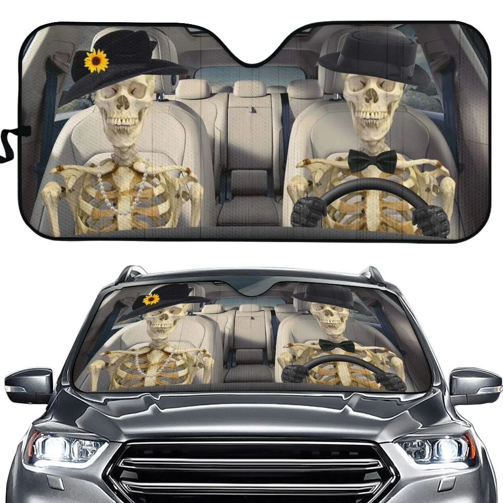 Universal Car Windshield Skull Pattern Fashion Auto Interior Accessories Foldable UV Protect Front Window Sunshade