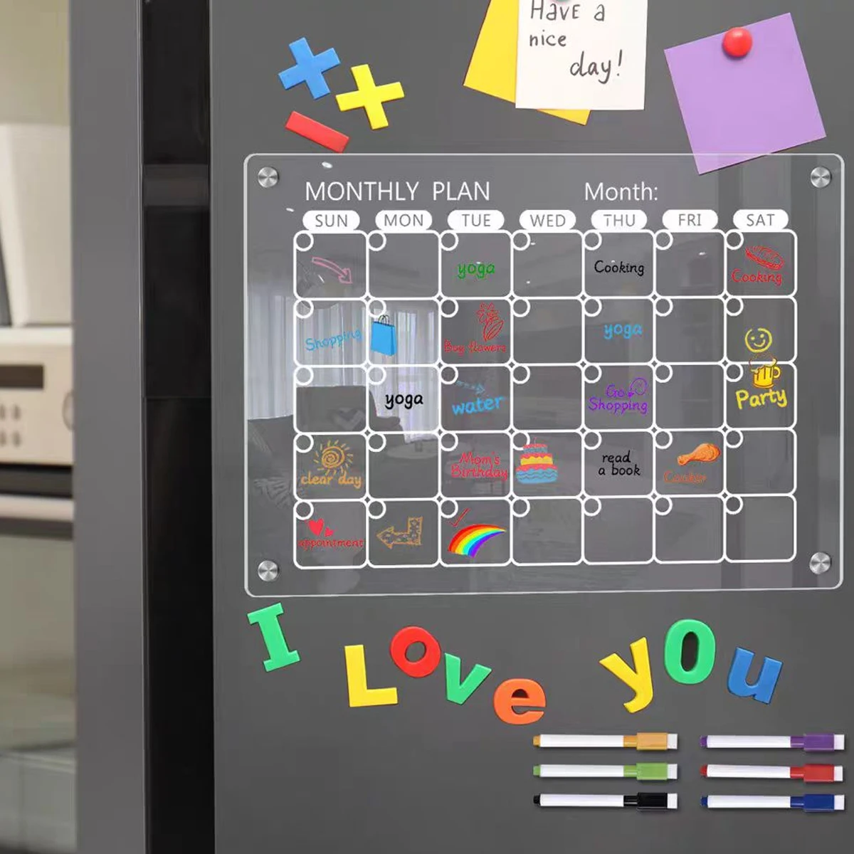 Magnetic Transparent Display Board Message Board Acrylic Weekly and Monthly Plan Board Reusable, Home Business Office Supplies
