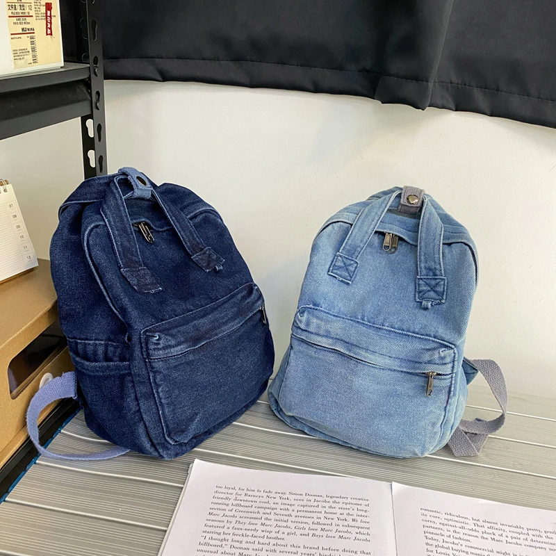 Vintage Washed Denim Women Backpack Trend Cool Canvas College Backpack Schoolbag For Teenage Girl Boy Laptop Student Travel Bag