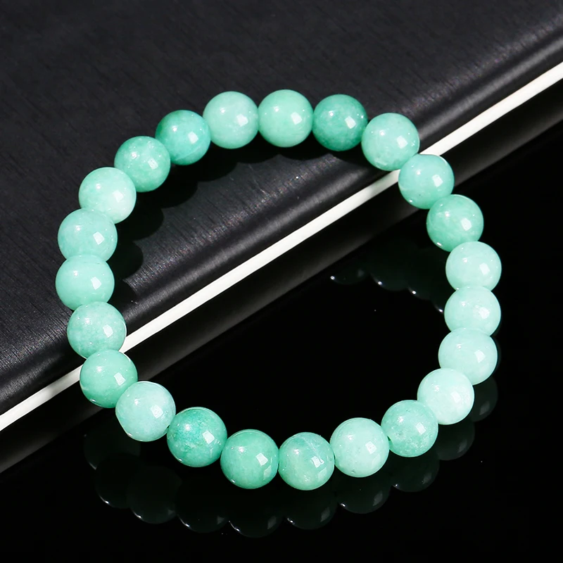 JD Natural Stone Myanmar Jade Round Bead Strand Bracelet Women Single Circle Stretch Simple Bangles Yoga Meditation Jewelry Gift