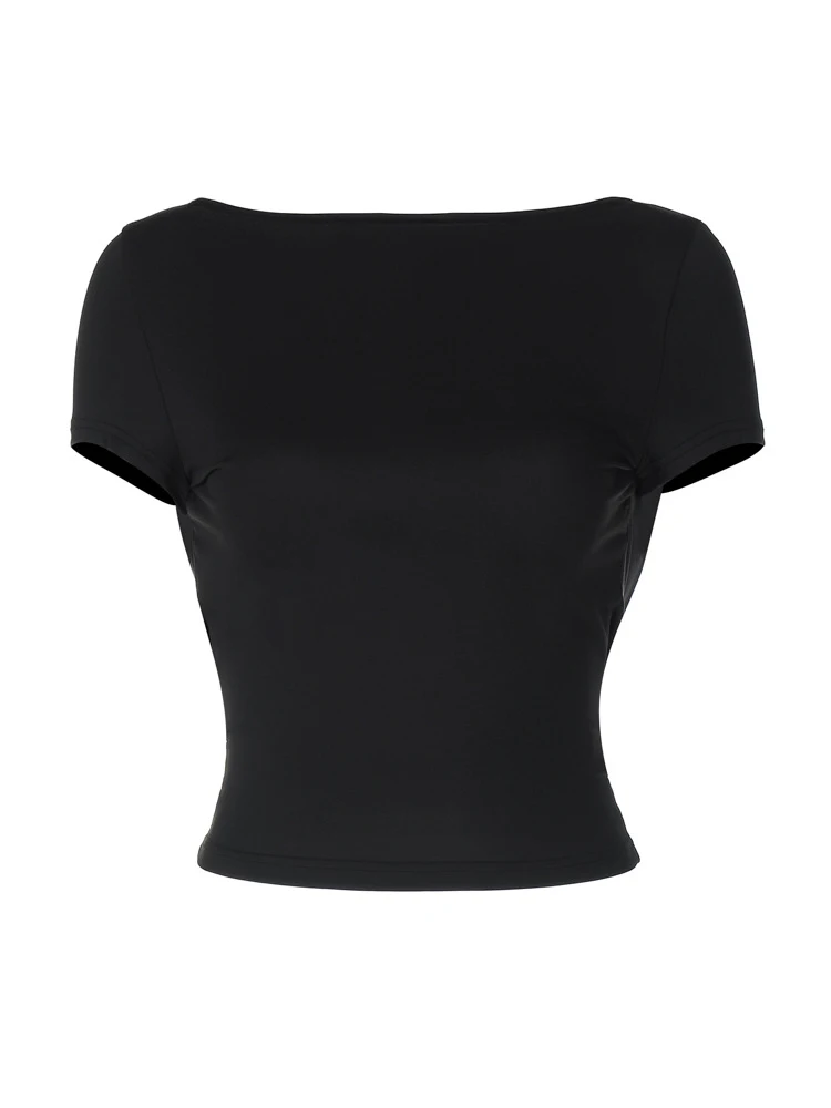 Women's O Neck Short Sleeve Backless Ruched Crop Top Y2K Streetwear Summer Spring Casual T-Shirt Dropshipping image 5