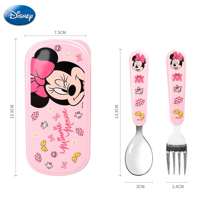 Disney Mickey Minnie Mouse Fork Spoon Cutlery Tableware Set Frozen Elsa 3D Cartoon Kids Spoon Fork Set Travel Cutlery Set Metal