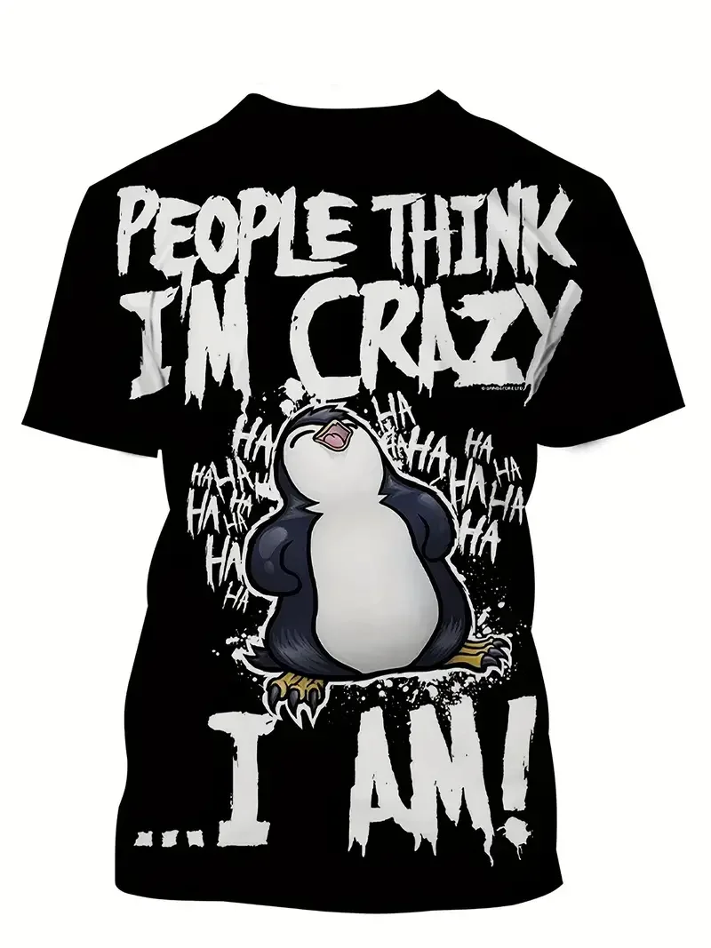 Vintage Men's T Shirt Summer Short Sleeve Cartoon Penguin 3d Print Tops Street Casual Sports Oversized Clothing Animal T-Shirts